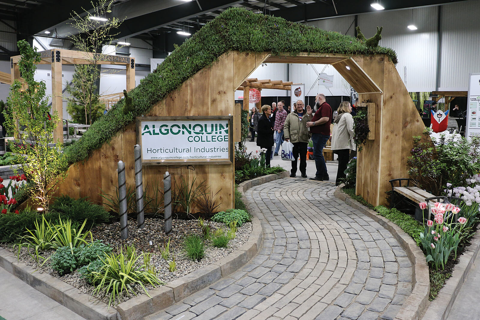 stone path and garden with green roof at home show